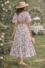 J. Crew Floral Cutout Maxi Dress Sz 10 Open Back Cottagecore Garden Peasant