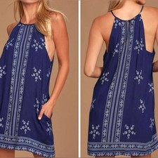 Lulus Blue Boho Festival Floral Flowy Slip Mini Dress Night Out Party M