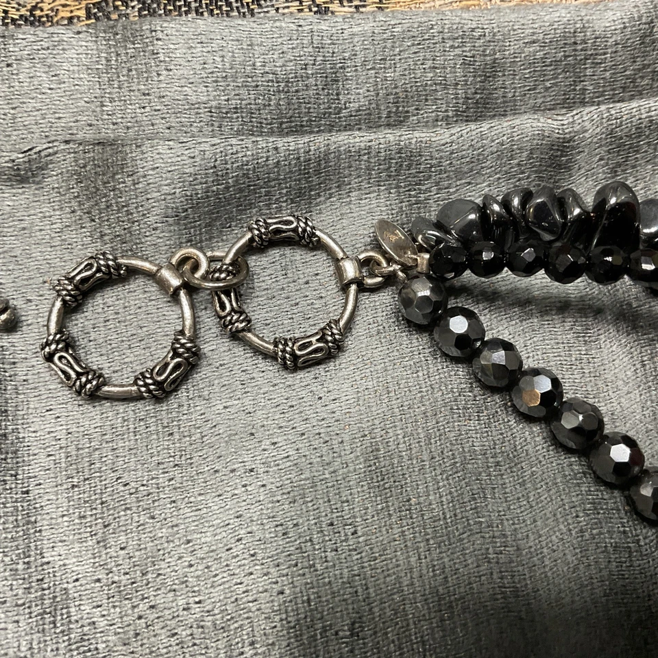 SILPADA Sterling Silver Black Onyx Hematite 3 Strand Stone Necklace Toggle - Image 3 of 4