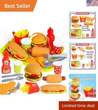 Colorful Child-Safe Pretend Food Set - Role Play Hamburger, Hotdog, Pizza Toys