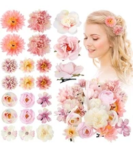 BBTO 21 Pcs Flower Hair Clip Rose Hair Clips Barrettes for Women (Pink, White).