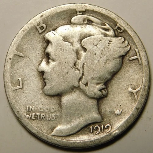 1919 D Mercury Dime 90% Silver G-VG  "Actual Coin Pictured- Not Cleaned"