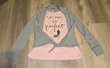 Girls Top Size XL Pink Gray Layered Look Twee...