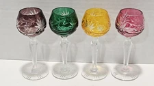 4 Nachtmann? Crystal Multi Color Cordial Liqueur Glasses w/ Zipper Cut Stems