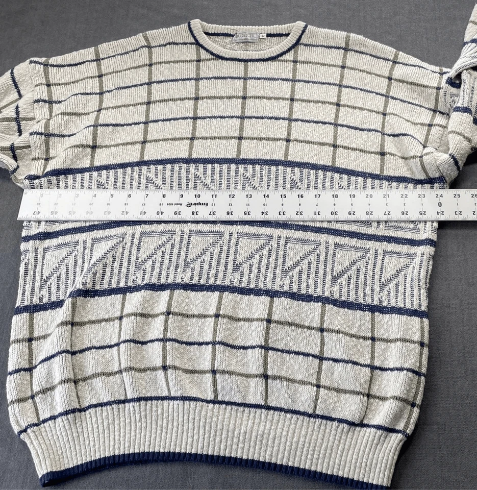 Suéter Tejido Geométrico Bugatchi Para Hombre L Beige Grandpacore Retro Años 90 Estilo Coogi Foto 4 de 4