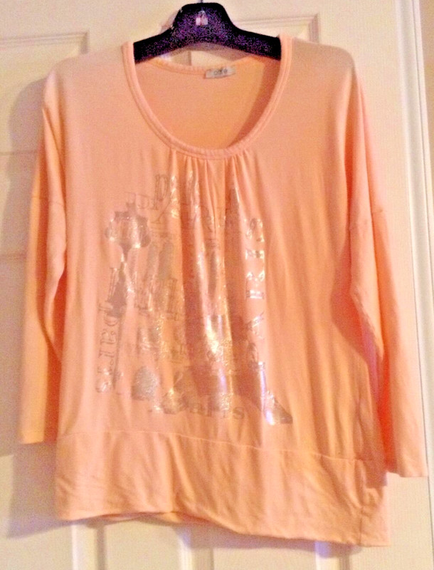 VINTAGE Oltre Top Light Peach SZ L Viscose Glitter Paris Decor
