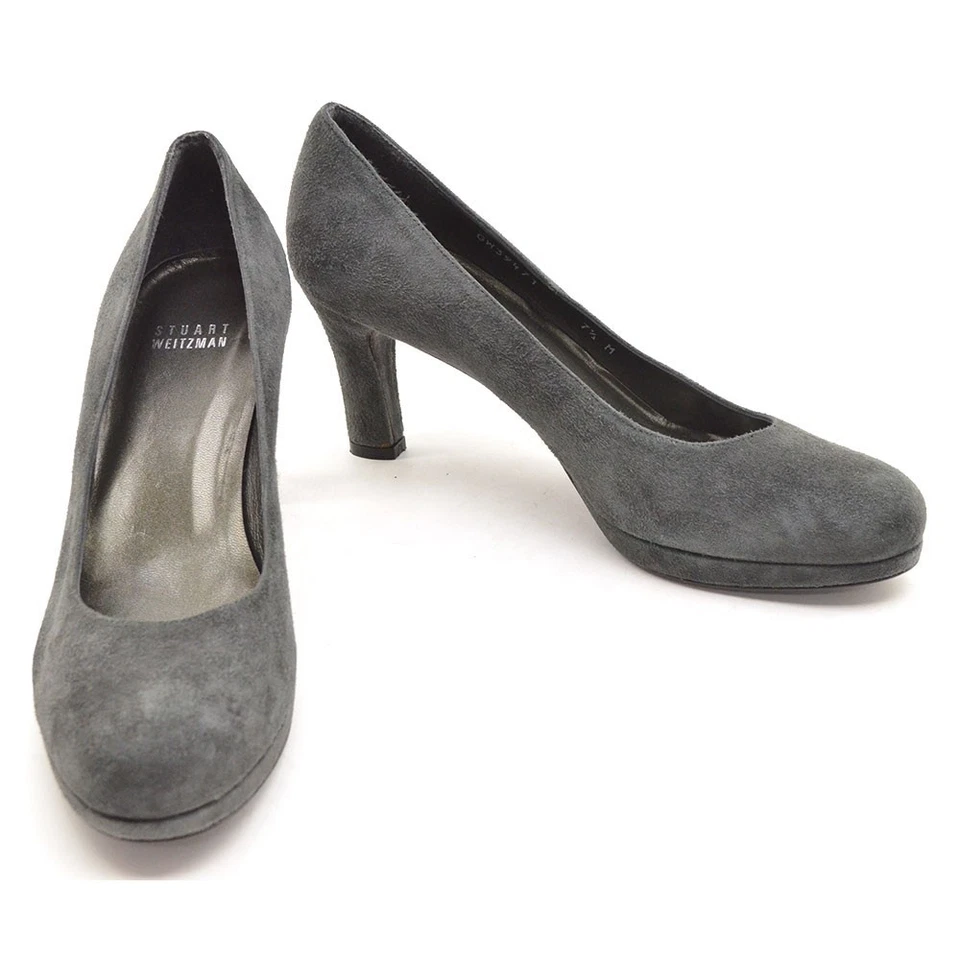 Womens Stuart Weitzman Low Platform Pump 7.5 M Gray Suede Dress Heels Shoes New - Image 2 of 4