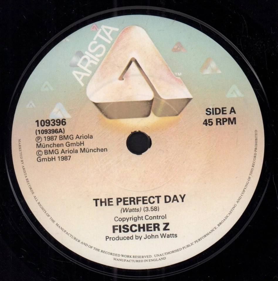 Fischer Z Perfect Day 7" Vinyl UK Arista 1987 Pic Sleeve 109396 - Bild 3 von 3