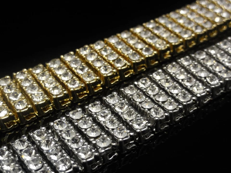 Men's New 4 Row Hip Hop Fully icy White On White/Yellow On Yellow Bling Bracelet - Image 2 of 4