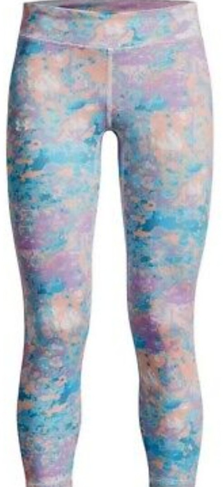 NWT Under Armour Girls Youth XL Purple Aqua Orange Watercolor Crop Leggings