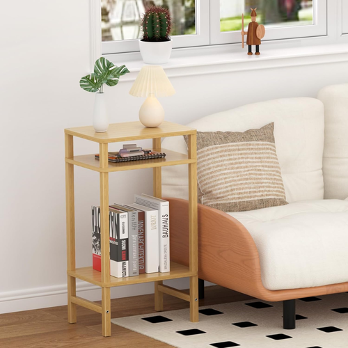 28in Tall Bamboo Side Table 3-Tier Small Narrow End Table, Skinny Nightstand, - Picture 5 of 12