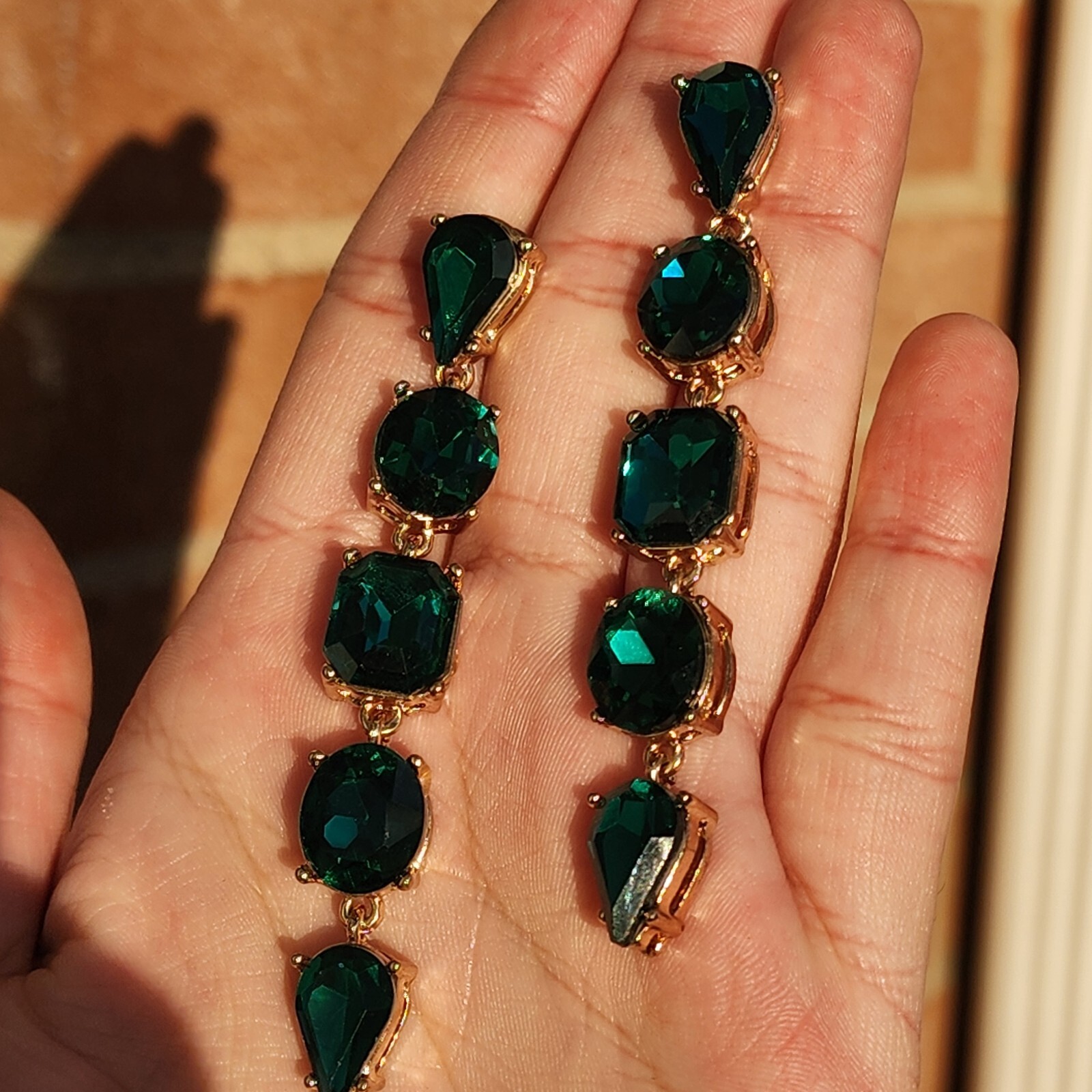 3" Drop Dangle Earrings Green Simulated Emerald C… - image 11