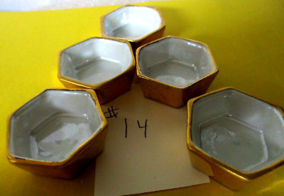 Salt Cellar Octagonal Porcelain Open  w/Gold-Painted Exterior 1  1/2''  Mark ME