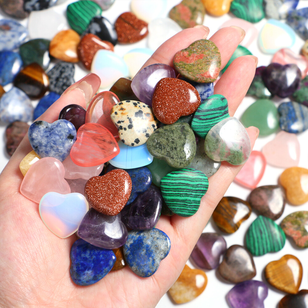 10PCS 20mm Natural Crystal Quartz Heart Gemstones for Love & Healing