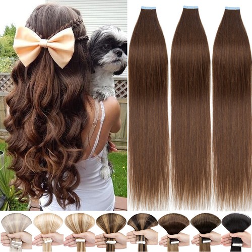 CLEARANCE Tape In 100% Real Human Hair Extensions Skin Weft FULL HEAD Thick 150g - Picture 2 of 39