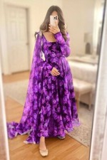 Purple Printed flared kurti Dupatta Set Indian Bollywood Anarkali Kurta Dress