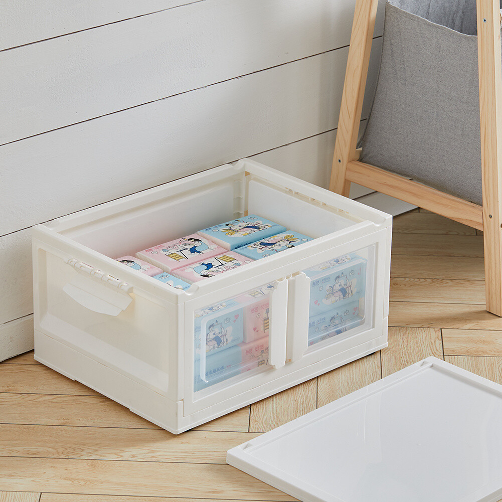Stackable Cream Plastic Storage Box Container Boxes With Lids Home ...