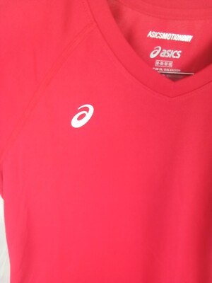 Asics Logo Red V Neck Asics Motiondry Medium Womens Shirt 100