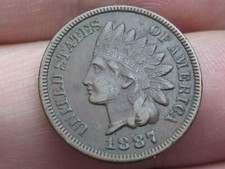 1887 Indian Head Cent Penny- XF/AU Details, Diamond