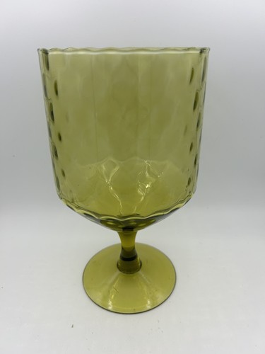 Vintage MCM Empoli Green Diamond Optic Art Glass Brandy Snifter Vase 8.5" Italy