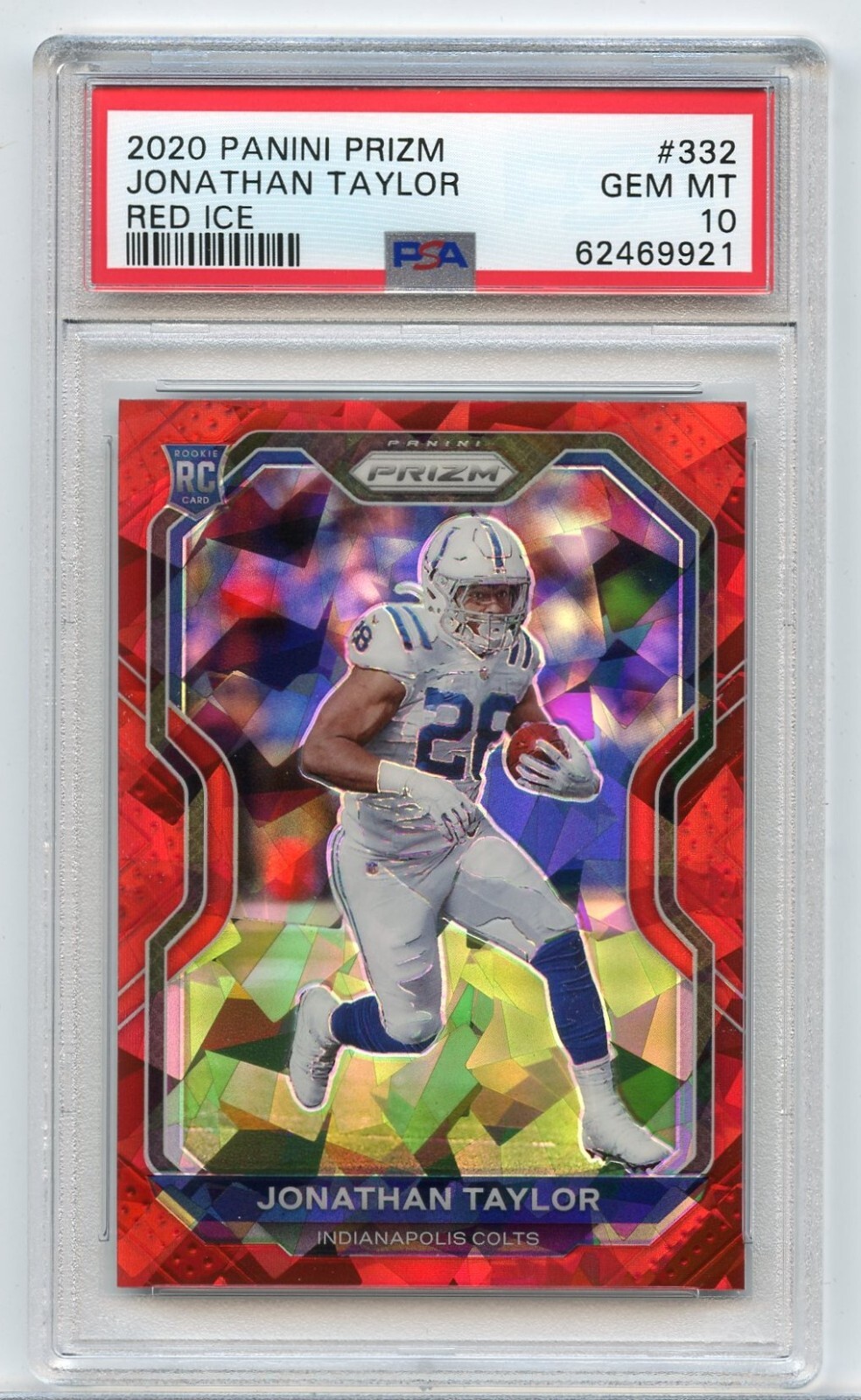2020 JONATHAN TAYLOR PANINI PRIZM RED ICE PSA 10 ROOKIE CARD #332 RC