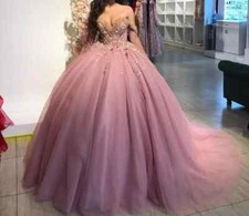 Pink Quinceanera Dresses Ball Gown Off Shoulder Applique with Tulle Sweet 16