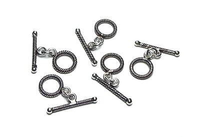 STERLING SILVER TOGGLE CLASPS Bali Twist 10mm 5 sets  #886