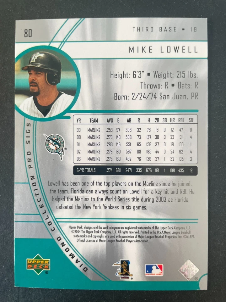 Mike LOWELL 2004 Upper Deck Diamond Collection Pro Sigs #80 Florida Marlins - Image 2 of 2