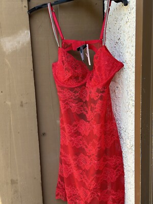 VICTORIA'S SECRET Red Fishnet Floral Mesh Lace Slip Dress sz