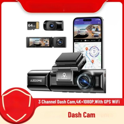 Dash Cams 4K+1080P Built-in GPS WiFi Car Dash Camera Front Inside Rear Dash Cams
