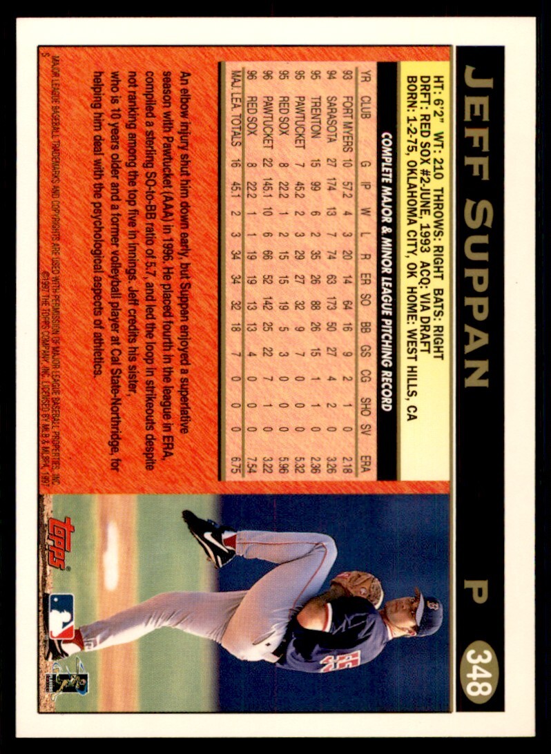 1997 Topps Jeff Suppan Baseball Card Boston Red Sox #348 | eBay