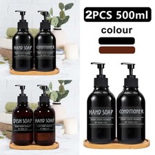 2 Pcs 500ml Shampoo Conditioner Soap Dispenser Pump Bottles With 6 Labels  Tray