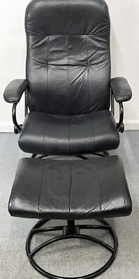 Vintage Mid Century Ekornes Stressless Black Leather Recliner