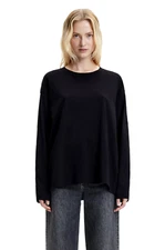 ENZA COSTA Oversize Long Sleeve Solid Crew Tee Top Pullover Black S $225 C1