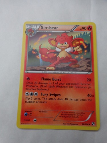 UNCOMMON SIMISEAR 22/114 BLACK & WHITE SET POKEMON CARD GO MINT - 第 1/1 張圖片