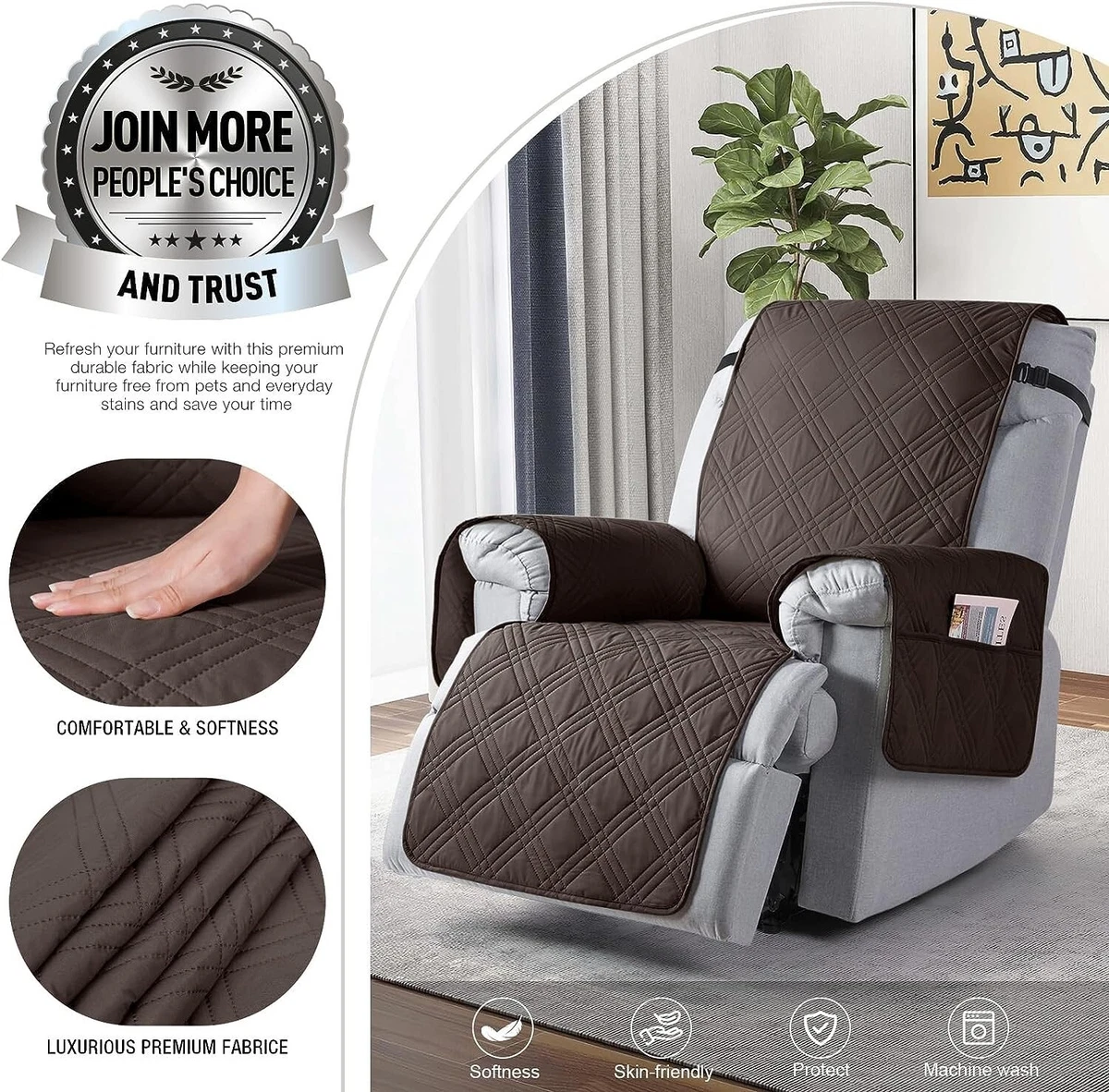 Waterproof Recliner Chair Cover Non Slip Covers with Pocket