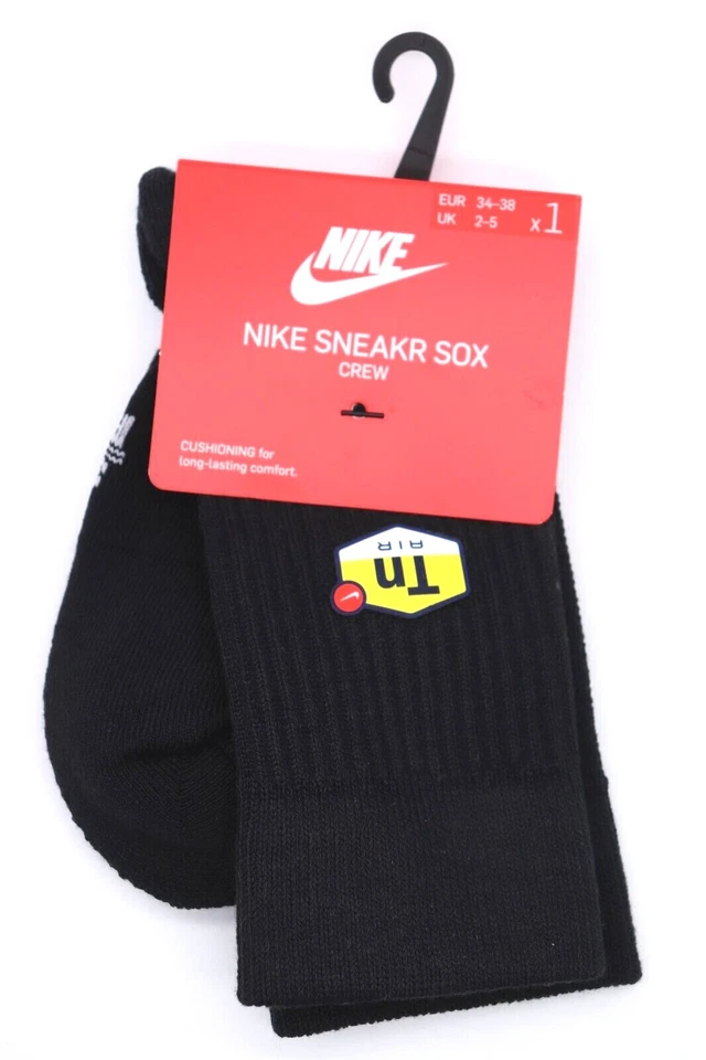 NIKE TN AIR SNEAKR SOX CREW CUSHIONED SOCKS - BLACK CU8317-010 UNISEX UK2-5 - Image 3 of 4