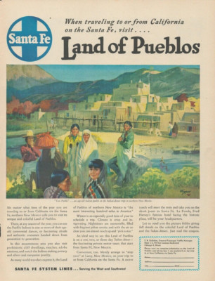 1947 Santa Fe Railroad Land of Pueblos New Mexico Travel Vintage Print Add