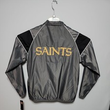 NFL ORLEANS SAINTS WINDBREAKER JACKET MEN'S SIZE L BLACK/GRAY HALF ZIP