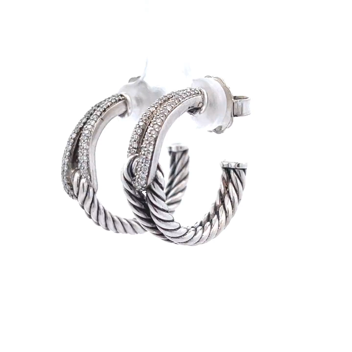 David Yurman Hoop Earrings Diamond Sterling Silver Interlaced Loop