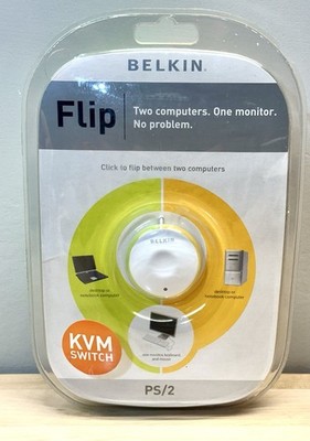 Belkin Flip PS/2 KVM Switch F1DF102P Flip Between Two Computers NEW