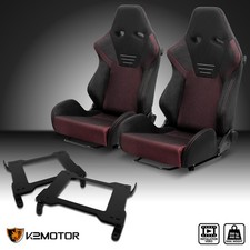 Fits 2005-2014 Ford Mustang Racing Seat Black Suede Red Fabric+Brackets Rails
