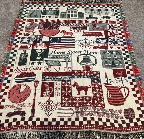 Home Sweet Home Americana Folk Country Farmhouse Woven Tapestry Throw Blanket