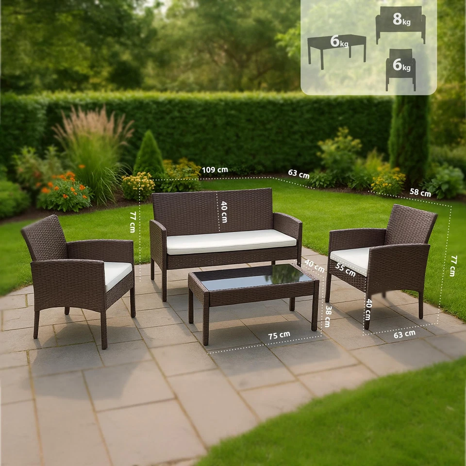 Polyrattan Sitzgruppe Ramunda wetterfest UV-beständig Tisch Sessel Bank Kissen - Bild 2 von 4