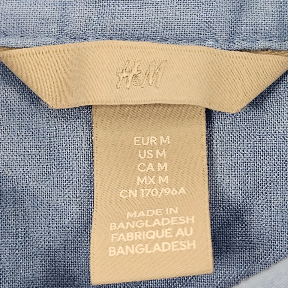 H&M Blue Long Sleeve Linen Blend Button-Up Shirt Women's M - Image 3 of 4
