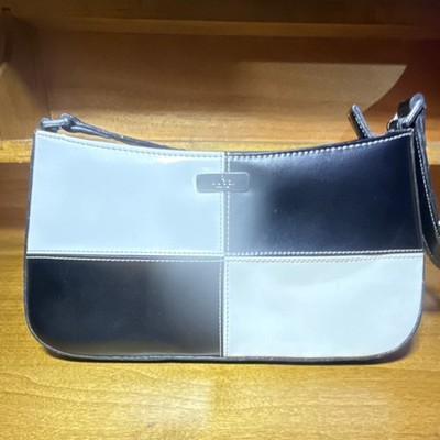 DKNY Colorblock Black White Shoulder Bag Logo Plaque Zip Inner Pockets