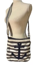 Paul Brent Sun N Sand Anchor Nautical Stripe Crossbody Purse Shoulder Bag Canvas