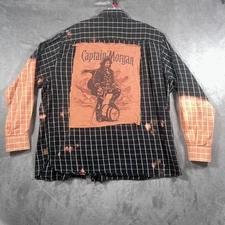 Captain Morgan Perry Ellis Portfolio Shirt Button Up Mens XXL Black Splattered