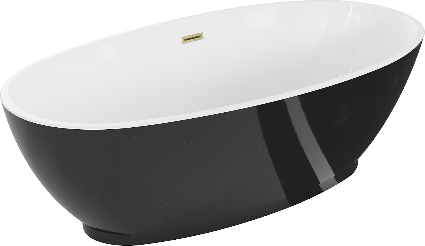 Mexen Bilbao Bañera Independiente 180x90, Blanco/Negro, Desbordamiento Dorado