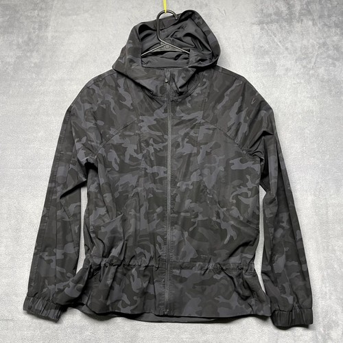 Lululemon Pack It Up Jacket Women's 6 Black Camouflage Pockets Full Zip Hooded